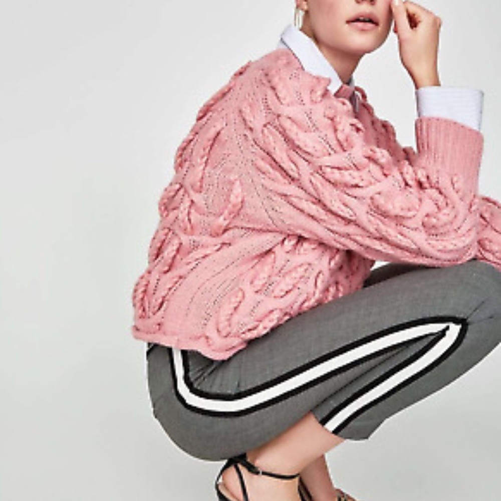 Zara Pink Chunky Cable Knit Sweater